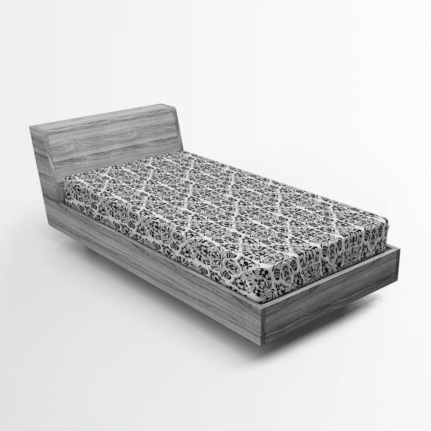 Black and White Paisley Microfiber Twin XL Fitted Sheet