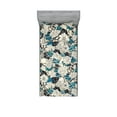 thumbnail image 1 of Flower Fitted Sheet & Pillow Sham Set, Abstract Outline Floral Ornaments with Swirling Watercolor Petals, Decorative Printed 2 Piece Bedding Decor, Twin, Champagne and Dark Turquoise, by Ambesonne, 1 of 2