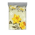 thumbnail image 1 of Flower Fitted Sheet & Pillow Sham Set, Classy Spring Floral Narcissus Branch Pattern with Dots and Line Art, Decorative Printed 6 Piece Bedding Decor Set, King, Yellow Khaki Cream, by Ambesonne, 1 of 3