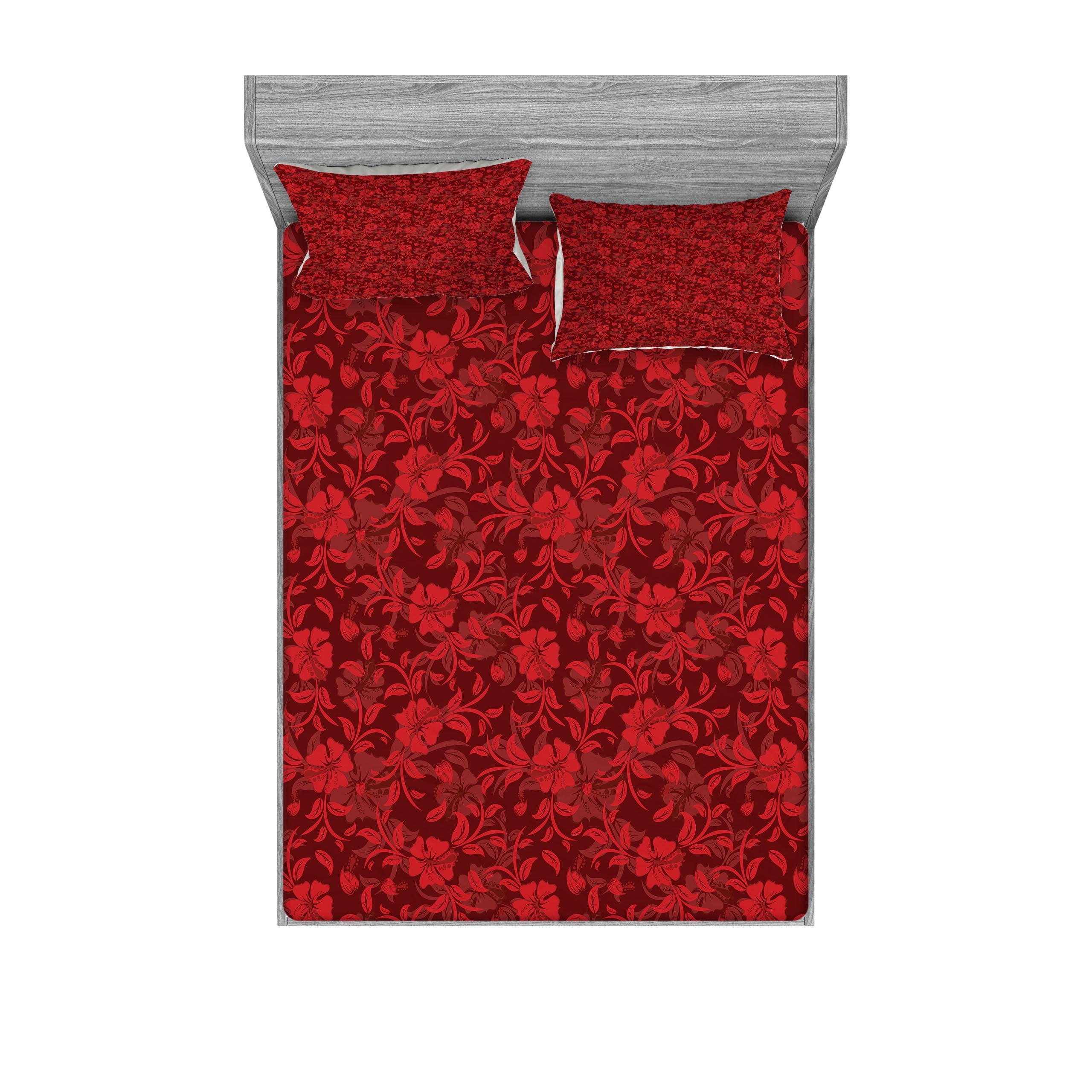 Flower Fitted Sheet & Pillow Sham Set, Floral Details with Leaves — free download