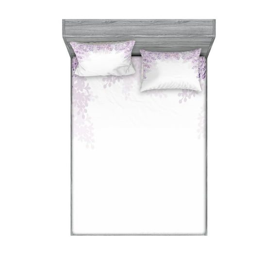 Flower Fitted Sheet & Pillow Sham Set, Framing Lilac Flowers in Blossom Vernal Season Soothing Color Shades, Decorative Printed 6 Piece Bedding Decor Set, Full, Pale Mauve Lavender, by Ambesonne