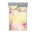 thumbnail image 1 of Flower Fitted Sheet & Pillow Sham Set, Vintage Soft Colored Feminine Magnolia Blooms Whorls Motif Art Print, Decorative Printed 6 Piece Bedding Decor Set, Calking, Pink Pale Yellow, by Ambesonne, 1 of 3