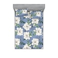 thumbnail image 1 of Flower Fitted Sheet & Pillow Sham Set, Watercolor Summer Floral Print with Garden Blossoms Foliage Pattern, Decorative Printed 3 Piece Bedding Decor, Queen, Ceil Blue Green and Cream, by Ambesonne, 1 of 2