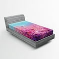 thumbnail image 1 of Ambesonne Japanese Fitted Sheet, Cherry Spring Theme, Twin XL Size, Purple Pale Blue, 1 of 2