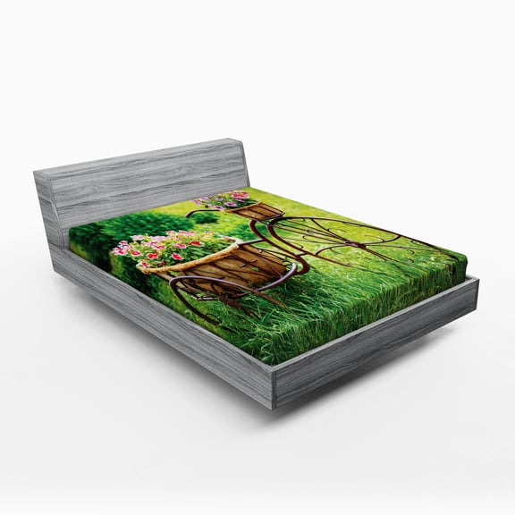 Ambesonne Flower Fitted Sheet, Vintage Ivy Frame, Full Size, Multicolor