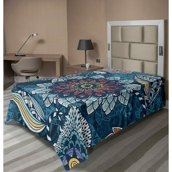 Ambesonne Flower Flat Sheet, Modern Complex Design, TwinXL Size, Multicolor