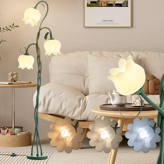 Flower Floor Lamp,3-Color Temperatures Vintage Flower Lamp Floor,3 Heads Cute Lamps with E26 Bulb Flexible Neck Shaft,Flower Lamp for Living Room Bedrooms