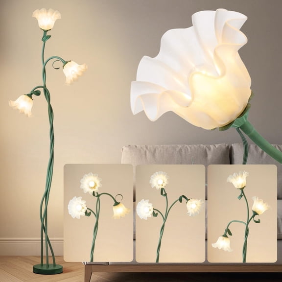 Flower Floor Lamp - Modern Floor Lamps, LED Standing Lamp for Living Room 3 Color Modes Flexible Gooseneck Corner Light with LED Bulb for Home Bedroom Office Decor Floor Lamps Green