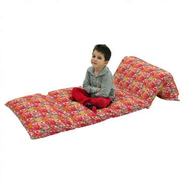 Flower Floor Pillow Lounger Cover, Watercolor Styled Effect Floral Theme Flowers and Leaves Pattern Art, Nap Mat Printed Fabric Case for 5 Pillows, 88" x 36", Red and Orange, by Ambesonne