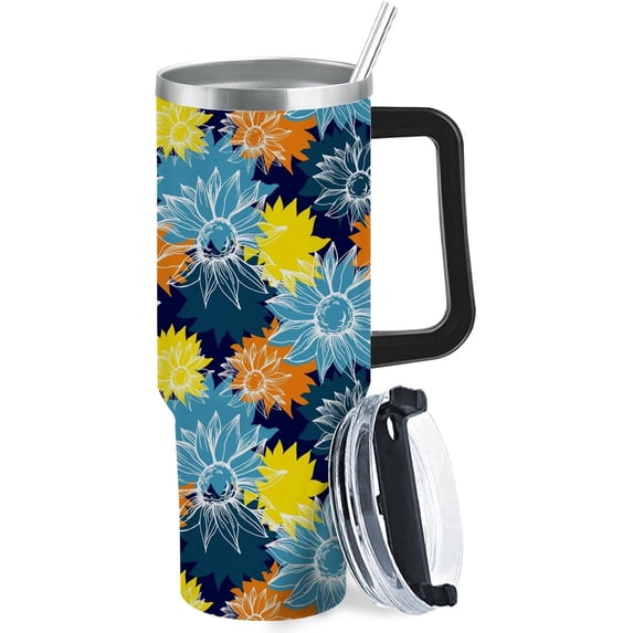 Flower Floral 40oz Tumbler With Handle Gifts For Grandma Aesthetic Tumbler With Lid And Straw For Hiking