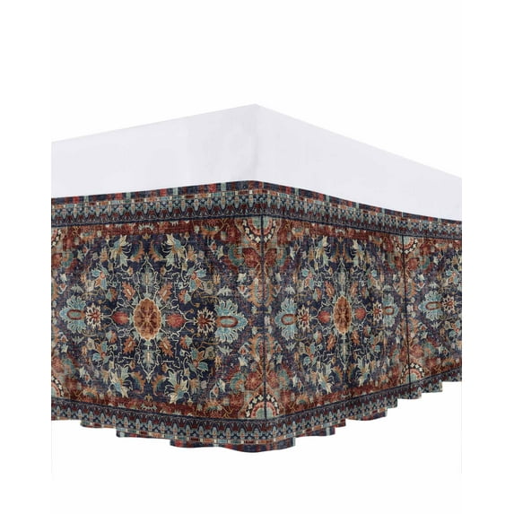 Flower Floral Bed Skirt Queen Size 16" Drop Blossoms Leaf Buds Retro Boho Ruffled Wrap Around Bed Skirts Adjustable Elastic Bedskirt Dust Ruffle for Queen Size Bed