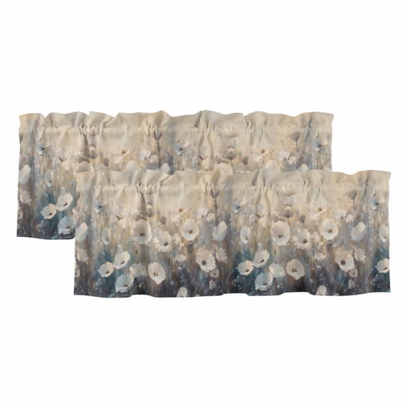 Flower Floral Curtain Valances for Windows, Kitchen Valance Window Treatments Panel 2 Pack, Retro Abstract Modern Minimalist Smear Art Rod Pocket Short Curtains for Bathroom Bedroom 60 x 18 Inch