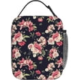 thumbnail image 1 of Flower Floral Cute Black Pink Portable Insulated Lunch Box Reusable Totes For Women Men Work Picnic Camping 10"Lx 8"Wx4"H, 1 of 6