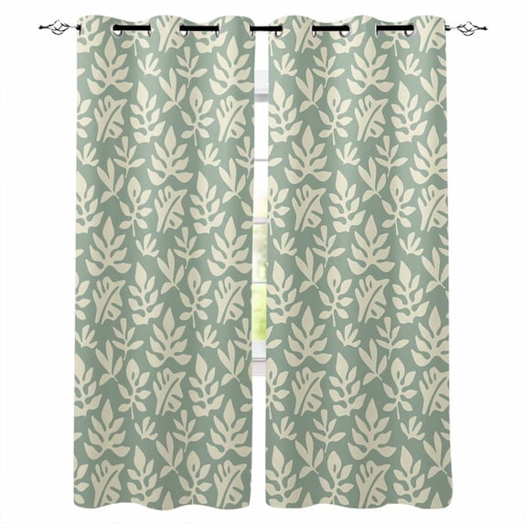 Flower Floral Kitchen Curtains Green Grey Silhouette Nature Patterns Cafe Short Curtains for Bathroom Blackout Window Curtain Grommet Small Window Treatment Drapes for Bedroom Living Room 42"x45"x2