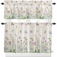 thumbnail image 1 of Flower Floral Kitchen Curtains Sets for Windows 24 Inch Length, Blue Pink Daisy Botanical Countryside Rod Pocket Window Treatments Tier Curtains and Valances Set for Bedroom/Bathroom, 1 of 6