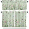 thumbnail image 1 of Flower Floral Kitchen Curtains Sets for Windows 36 Inch Length, Blue Pink Daisy Botanical Countryside Rod Pocket Window Treatments Tier Curtains and Valances Set for Bedroom/Bathroom, 1 of 6