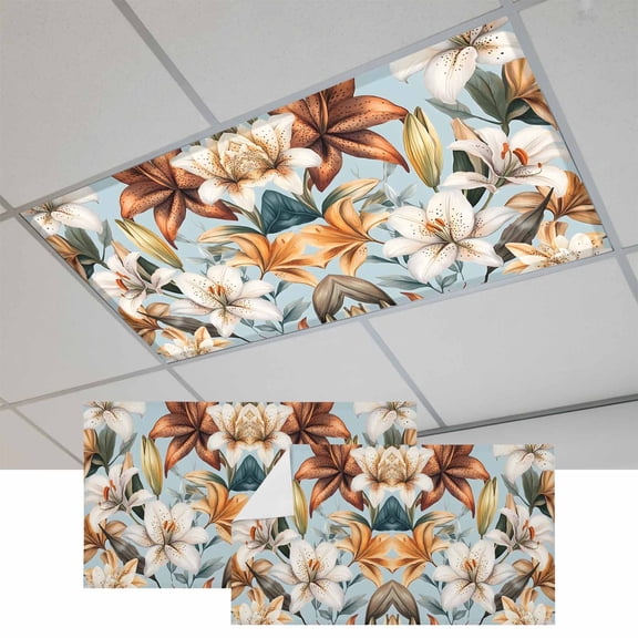 Flower Floral Magnetic Fluorescent Light Covers for Ceiling Lights 2x4Ft, Lily Budding Plant Botanicals Blossom Office Classroom Kitchen Drop Ceiling Light Covers Lighting Filters Shade Panel 2 Packs
