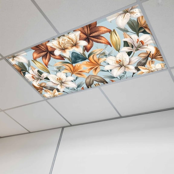 Flower Floral Magnetic Fluorescent Light Covers for Ceiling Lights 2x4Ft, Lily Budding Plant Botanicals Blossom Office Classroom Kitchen Drop Ceiling Light Covers Lighting Filters Shade Panel 1 Pack
