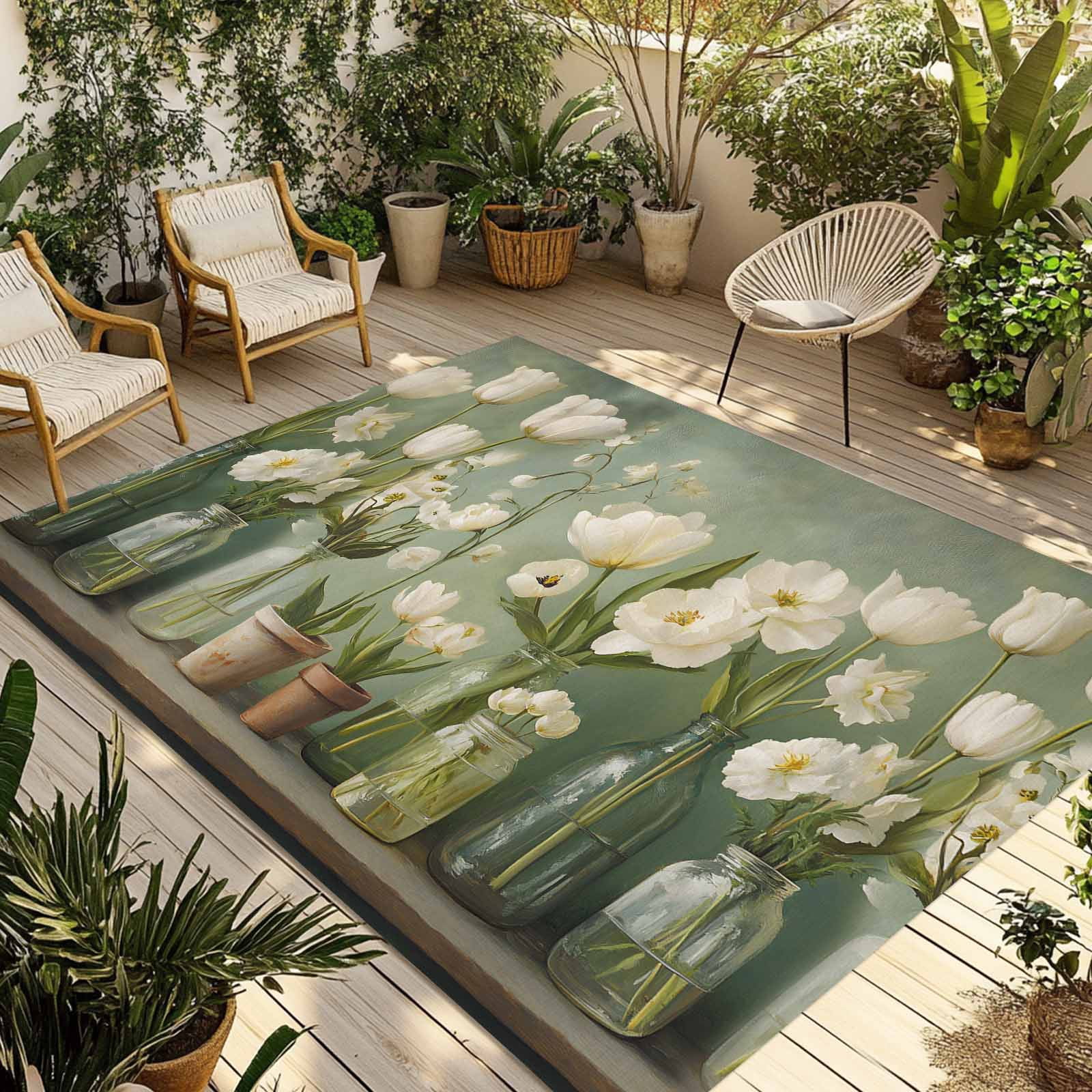 Flower Floral Outdoor Rug 5x8 Ft - Reversible Patio Rug Outdoor Camping ...