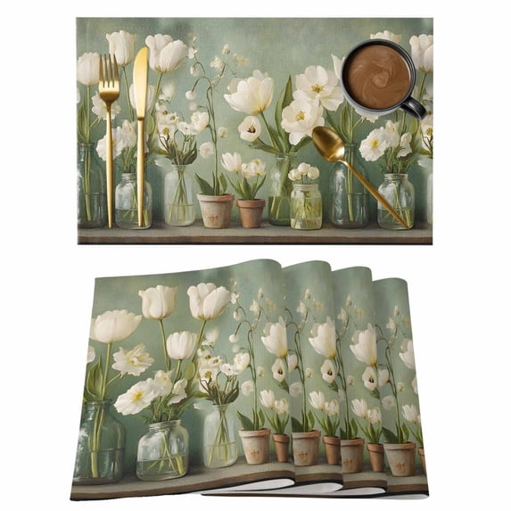 Flower Floral Placemats Set of 12 Watercolor Cottagecore Blooms Wildflowers Place Mats Indoor Wipeable Table Mats Washable Cloth Dining Table Placemats for Kitchen Holiday Party Home Decor 13x19 Inch