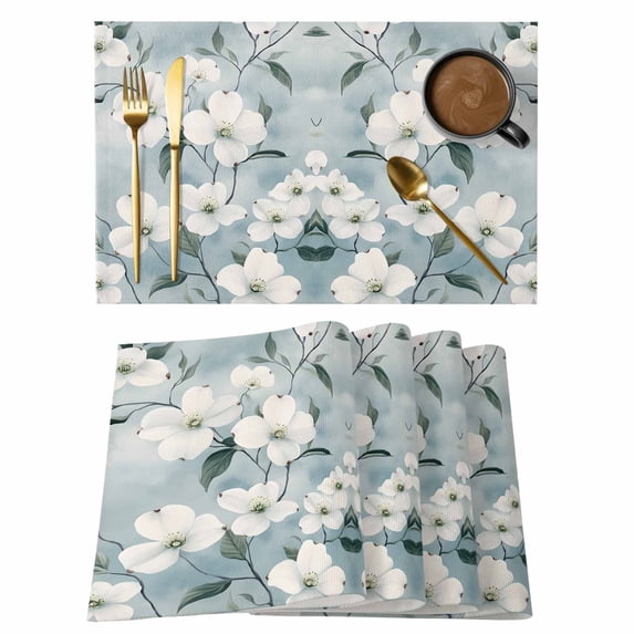 Flower Floral Placemats Set of 4 Botanical Spring Meadow Blooms Wildflower Place Mats Indoor Wipeable Table Mats Washable Cloth Dining Table Placemats for Kitchen Holiday Party Home Decor 13x19 Inch