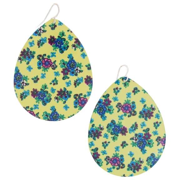 Flower Floral Print Multicolor Dangle Teardrop Disc Pierced Earrings Ladies Adult Female Women