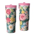 thumbnail image 1 of Flower Floral Print Pattern 30oz Tumbler with Handheld and Lid, Double Wall Vacuum Insulated Tumbler, Gift Cups for Women and Men, 1 of 6