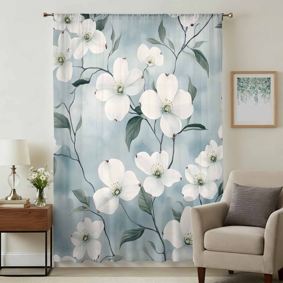 Flower Floral Sheer Curtains 96 Inches Long, Botanical Spring Meadow Blooms Wildflower Light Filering Curtains, Privacy Drapes Simi Floor to Veiling Curtain for Living Room Bedroom Window Treatment