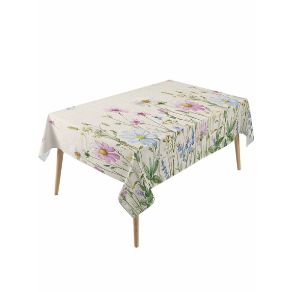 Flower Floral Table Cloth, Waterproof Tablecloth for Rectangle Tables, Blue Pink Daisy Botanical Countryside Reusable Washable Fabric Table Cover for Restaurant Kitchen Dining Tables 54"x108"