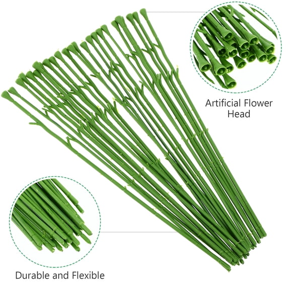 Tineasur Flexible Green Artificial Flower Stems for Crafting, Floral Arrangements and Projects - 50 Pieces