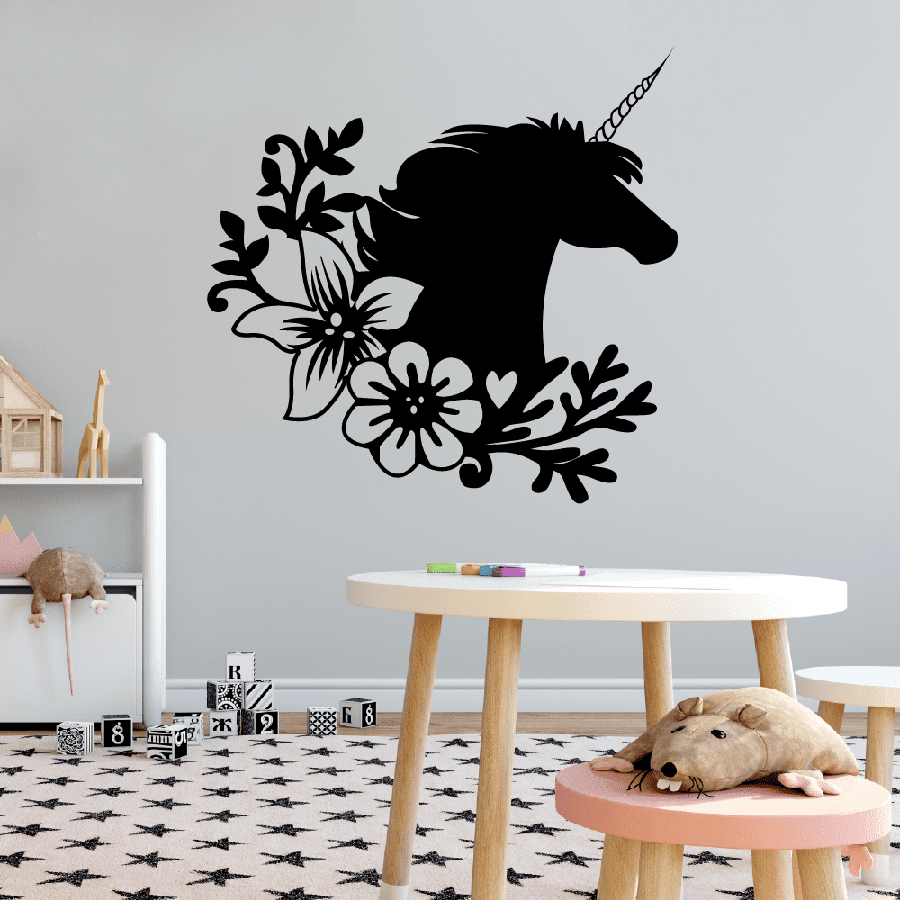 Flower Flowers Unicorn Silhouette Magical Unicorns Wall Sticker Art ...