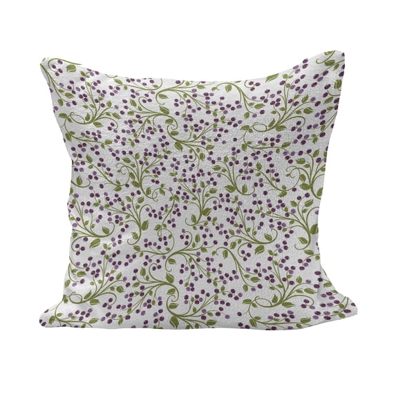 Flower Fluffy Throw Pillow Cushion Cover, Floral Pattern Wild Berries Ornamental Curvy Branches Foliage Fruits Botanic, Decorative Square Pillow Case, 28" x 28", Purple Green White, by Ambesonne