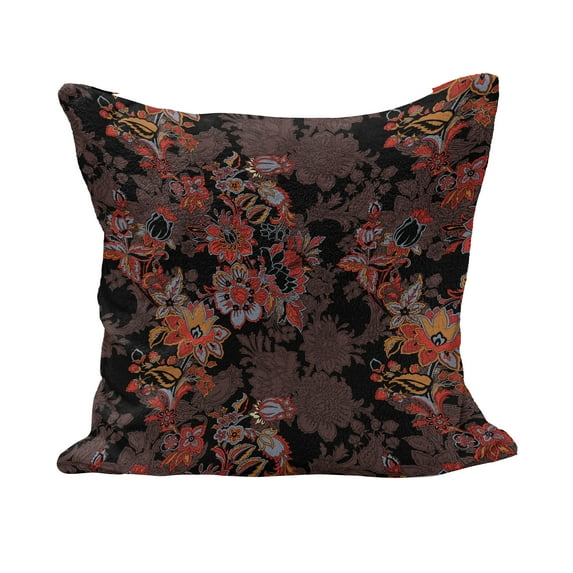 Flower Fluffy Throw Pillow Cushion Cover, Flowers of Asia in Japanese Art Style Vivid Floral Pattern Boho Print, Decorative Square Accent Pillow Case, 36" x 36", Black Orange Mustard, by Ambesonne