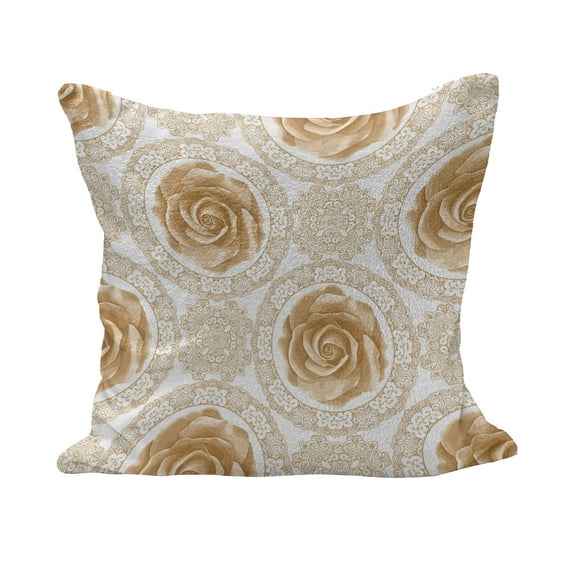 Flower Fluffy Throw Pillow Cushion Cover, Vintage Rose Pattern Baroque Inspired Dated Royal Circle Ornate Motifs Print, Decorative Square Accent Pillow Case, 36" x 36", Pale Brown White, by Ambesonne