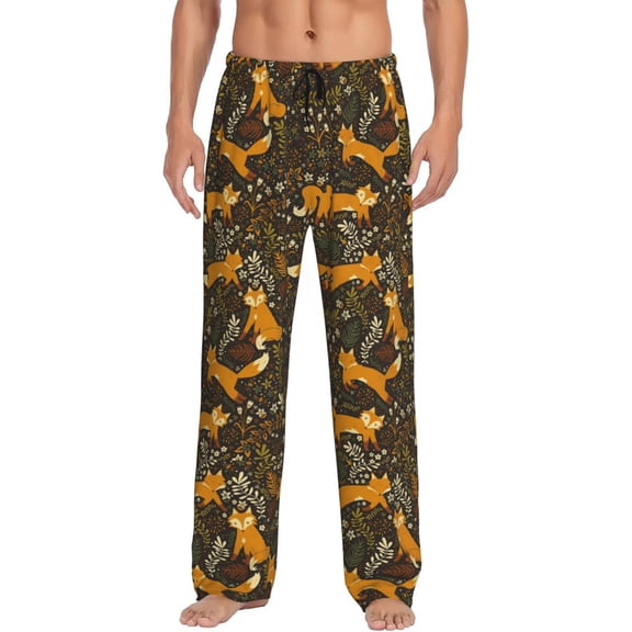 Flower Fox Woodland Men's Pajama Pants Soft Breathable Sleep Lounge Pants With Pockets, Elastic Waist PJS Bottoms For Nightwear & Home X-Large
