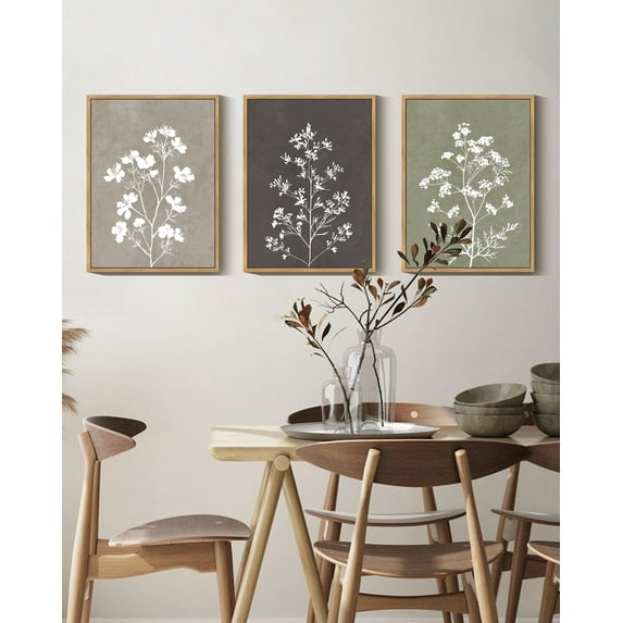 Flower Framed Wall Art 11x14in3pcs Natural Framed Vintage Floral Minimalist Wall Hanging Decor Farmhouse Colorful Botanical Prints Artwork for Office