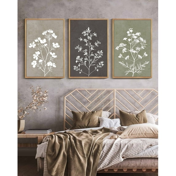 Flower Framed Wall Art Farmhouse Colorful Botanical Prints Artwork Vintage Floral Minimalist Wall Hanging Decor for Office 24x36in3pcs Natural Framed
