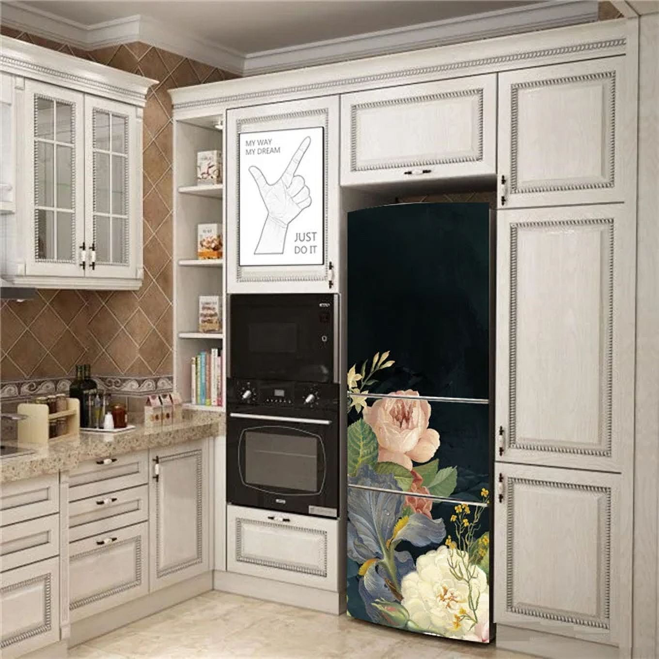 Flower Fridge Sticker Full Door Cover Mural European Style Floral ...