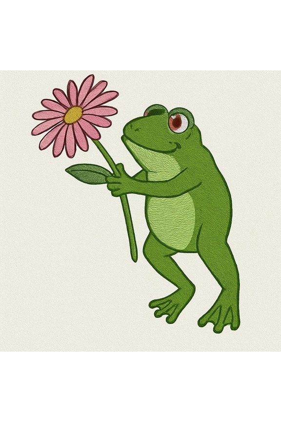 Flower Frog Embroidered Design, Cute Frog Lover Crewneck, Cottagecore Nature Embroidery Design, Gift for Her