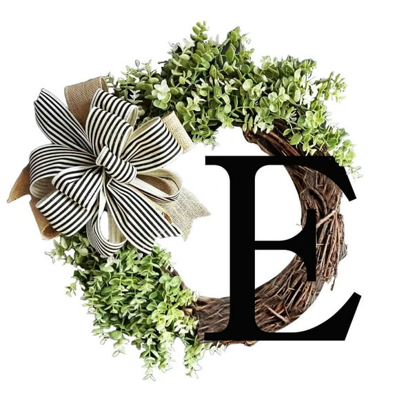 Flower Front Door Sign Hanger,Last Name Year Round Front Door Wreath Front Porch Decoration 26 Letter Welcome Sign with Garland and Bow, Spring Wreaths for Front Door Outside Hanger Garland
