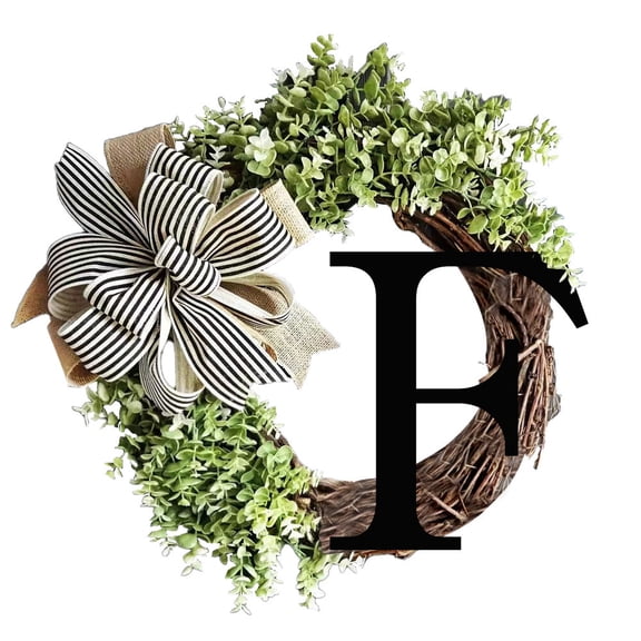 Flower Front Door Sign Hanger,Last Name Year Round Front Door Wreath Front Porch Decoration 26 Letter Welcome Sign with Garland and Bow, Spring Wreaths for Front Door Outside Hanger Garland