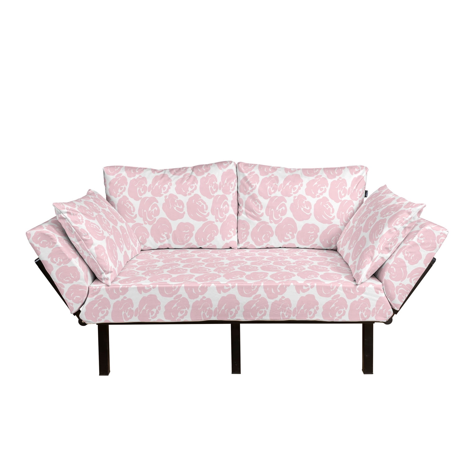 Flower Futon Couch, Rose Silhouettes Pattern Floral Simplicity Abstract