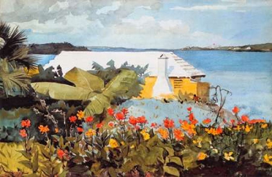 Flower Garden And Bungalow Bermuda Canvas Art - Winslow Homer (12 x 18)