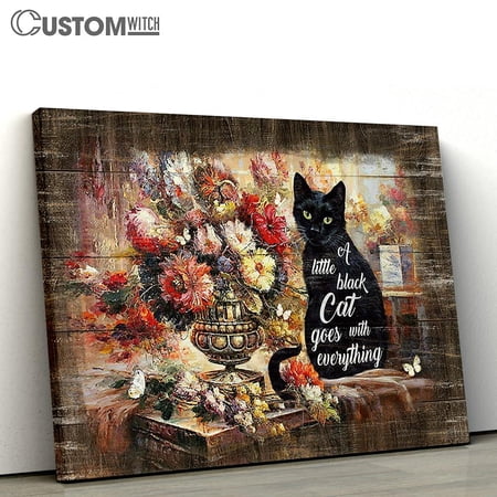Flower Garden Black Cat Canvas Framed Wall Art Decor, Bible Verse Scripture Print, Inspirational Religious Wall Decor Gift