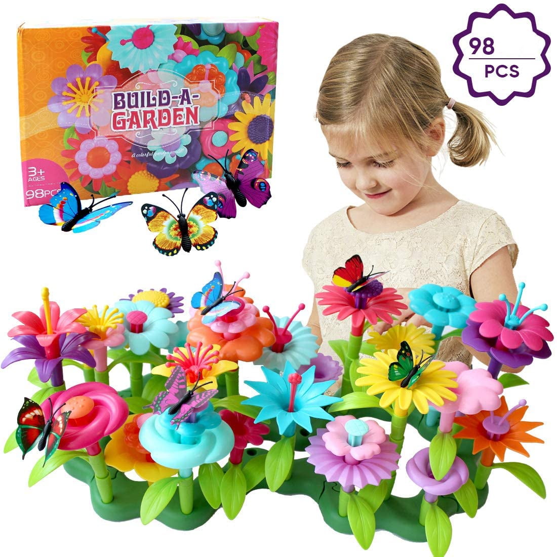 Flower Garden Building Toys for Girls, 98 PCS Gardening Pretend Gift for Kids, Children's day