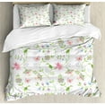 thumbnail image 1 of Flower Garden Duvet Cover Set, Botanical Theme Floral Elements Colorful Blossoms Along Butterflies, Decorative 3 Piece Bedding Set with 2 Pillow Shams, King Size, Sky Blue Pink Green, by Ambesonne, 1 of 3