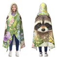 thumbnail image 1 of Flower Garden Raccoon Wearable Blanket Hoodies for Women Men Adults Raccoon Lovers Plush Lightweight Cute Raccoons Hooded Blankets for Camping Office Decor Birthday Gifts 50×60 Inch, 1 of 5