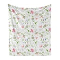 thumbnail image 1 of Flower Garden Soft Flannel Fleece Blanket, Botanical Theme Floral Elements Colorful Blossoms Along Butterflies, Cozy Plush for Indoor and Outdoor Use, 50" x 70", Sky Blue Pink Green, by Ambesonne, 1 of 6