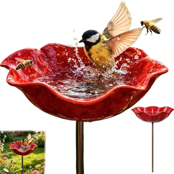 Flower Garden Stakes Bird Bath, Bee Watering Station, Bees Bath for Garden Bee Water Feeder Flower Design, Butterfly Bees Bath Bowl for Outdoor Yard Decor