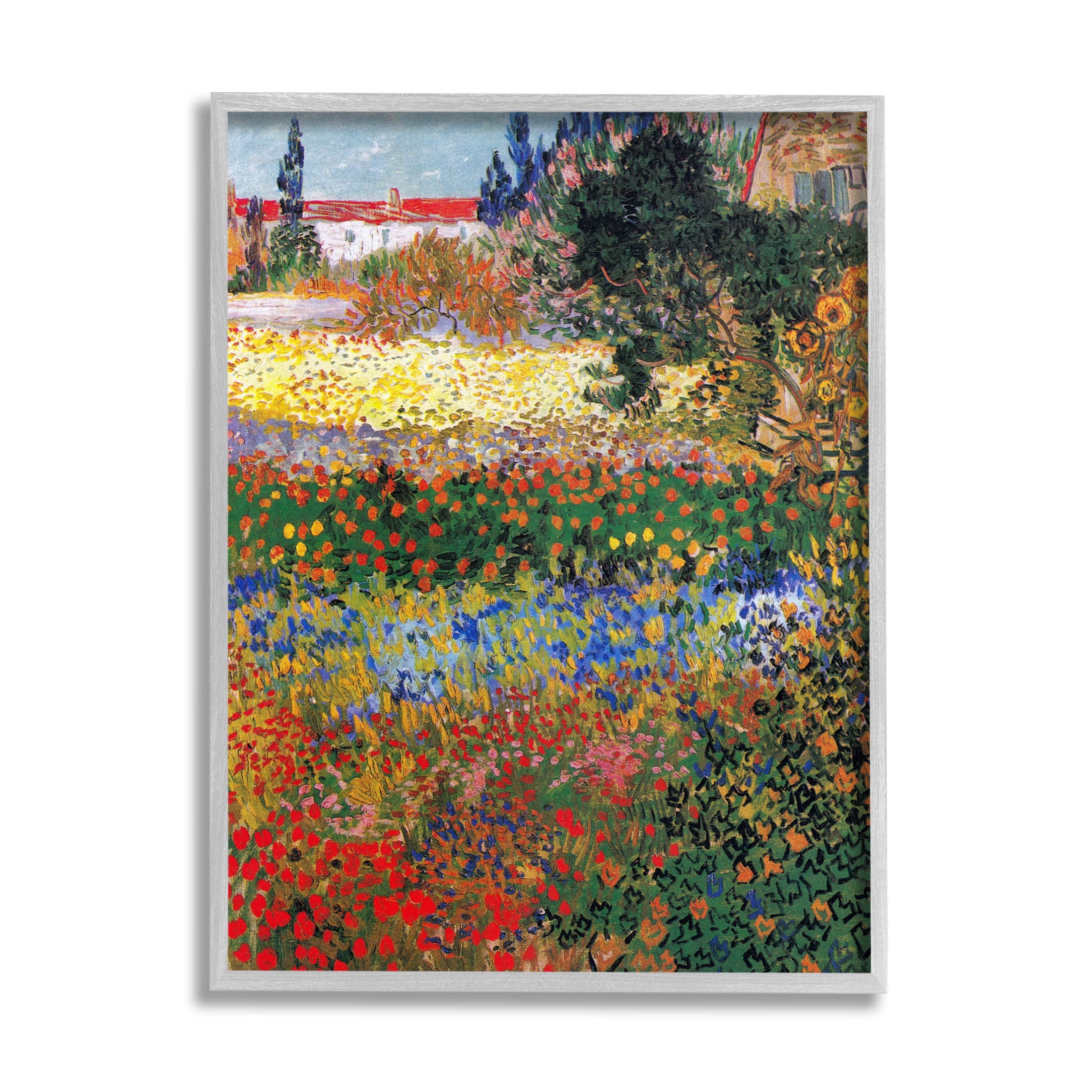 Flower Garden Van Gogh Vivid Painting Landscape Painting Gray Framed Art Print Wall Art